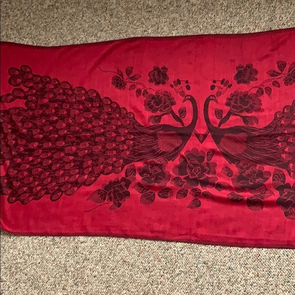 Red and Black Reversible Peacock Pashmina - Picture 7 of 7